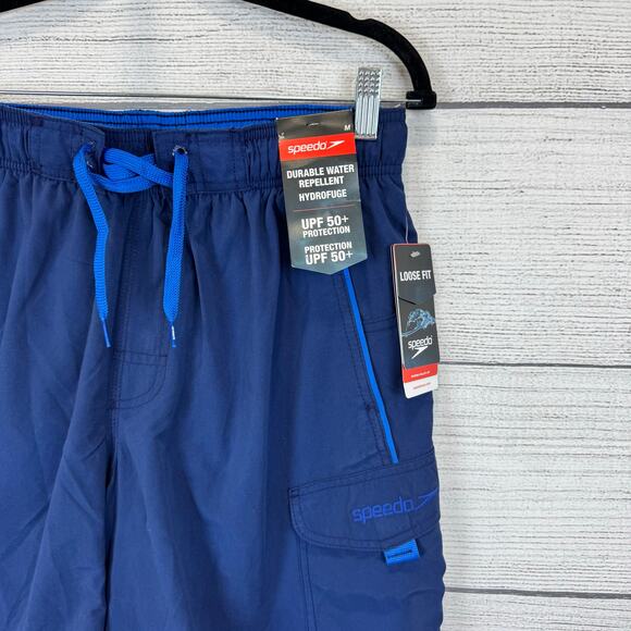Speedo Men's Navy Blue Loose Fit UPF 50+ Swim Trunks Size Medium - Picture 2 of 9